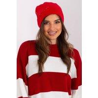 Love Lace Women's Warm Smooth Knit Winter Hat with Side Applique Detail Comfort in Red