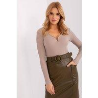 Love Lace Women's Everyday Fitted Cotton Heart Neck Blouse in Beige | Size: Large/XL