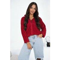 Love Lace Women's Soft Teddy Bear Zip Collar Casual Sweatshirt in Red | Size: Medium/Large
