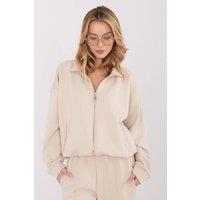 Love Lace Women's Casual Zip Stand Collar Pocket Blouse in Beige