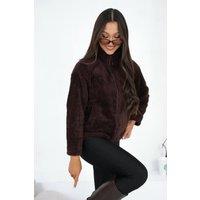 Love Lace Women's Teddy Bear Zip Up High Collar Sweatshirt in Brown | Size: Medium/Large