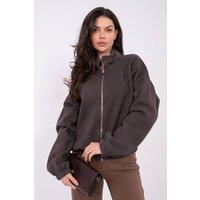Love Lace Women's Classic Stand Up Collar Cotton Zip Sweatshirt in Brown