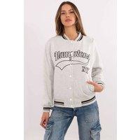 Love Lace Women's Cotton Polyester Embroidered Bomber Jacket in Grey