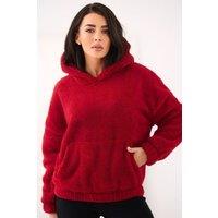 Love Lace Women's Casual Teddy Bear Hooded Sweatshirt with Pocket in Red | Size: Medium/Large
