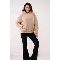 Love Lace Women's Casual Teddy Bear Hooded Sweatshirt Style 223705 in Beige | Size: Medium/Large