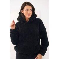 Love Lace Women's Casual Teddy Bear Motif Hooded Sweatshirt in Black | Size: Medium/Large