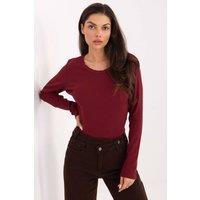 Love Lace Women's Cotton Ribbed Long Sleeve Round Neck Top in Red