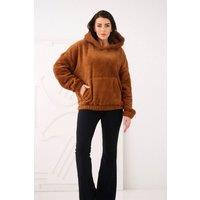 Love Lace Women's Casual Hooded Sweatshirt Teddy Bear Pocket in Brown | Size: Medium/Large