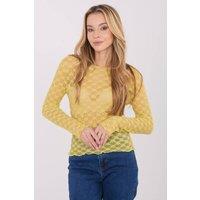 Love Lace Women's Elegant Fitted Lace Blouse Boat Neck Long Sleeve Style 223077 in Yellow