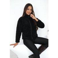 Love Lace Women's Teddy Bear Zip Up Stand Collar Sweatshirt in Black | Size: Medium/Large