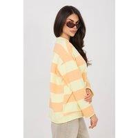 Love Lace Women's Stylish Striped V Neck Cotton Blend Sweatshirt in Orange