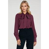 Love Lace Women's Viscose Blouse with Neck Scarf Tie Cuffs in Violet | Size: 42