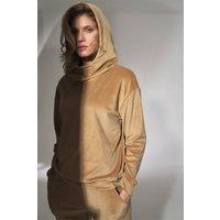 Love Lace Women's Beige Velour Hooded Sweatshirt with Stand Collar | Size: Medium