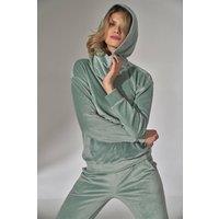 Love Lace Women's Mint Velour Hooded Sweatshirt with Stand Collar in Green | Size: Small