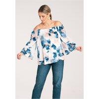 Love Lace Women's Wide Neck Spanish Viscose Blouse with Cuff in Blue | Size: S/M