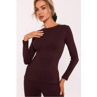 Love Lace Women's Ribbed Cotton Corset Style Long Sleeve Blouse in Brown | Size: Small