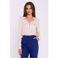 Love Lace Women's Elegant Satin Stand Up Collar Blouse with Pocket in Beige | Size: Medium