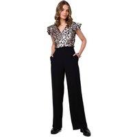 Love Lace Women's Elegant Wide Leg Trousers with Waist Darts in Black | Size: 2XL