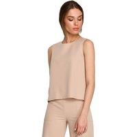 Love Lace Women's Trapeze Short Sleeveless Blouse with Back Zipper in Beige | Size: Medium