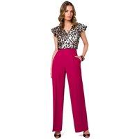 Love Lace Women's Elegant Wide Leg Pants with Waist Darts in Fuchsia | Size: 2XL