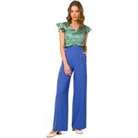 Love Lace Women's Wide Leg Trousers with Waist Darts & Pockets in Blue | Size: Large