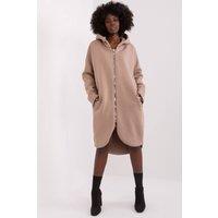 Love Lace Women's Extended Hooded Zipper Sweatshirt Half Circle in Beige | Size: Large/XL