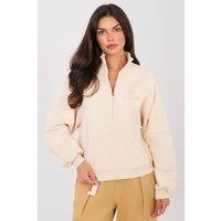 Love Lace Women's Stand Collar Half Zip Cotton Blend Sweatshirt in Beige | Size: Medium/Large