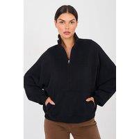 Love Lace Women's Stand Up Collar Zip Sweatshirt with Pockets in Black | Size: Medium/Large