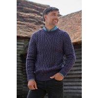 WoolOvers Men's Pure Wool Aran Sweater in Purple | Size: Medium