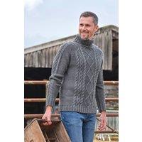 WoolOvers Men's Pure Wool Aran Polo Neck Jumper in Grey | Size: XL