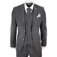 TruClothing Men's Wool Tweed Suit 3 Piece 1920s in Grey | Size: 42R