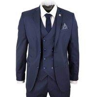 TruClothing Men's 3 Piece Suit Gatsby 1920s Gangster Pinstripe in Navy | Size: 52R