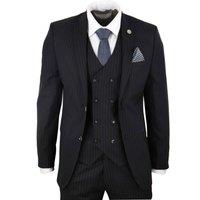 TruClothing Men's 3 Piece Suit Gatsby 1920s Gangster Pinstripe in Black | Size: 42R