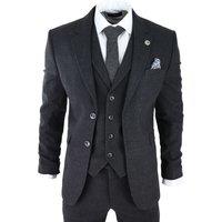 TruClothing Men's AK Collection Herringbone Tweed 3 Piece Suit in Black | Size: 46R