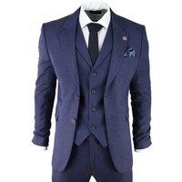 Infinity Leather Men's 3 Piece Tweed Herringbone Suit Peaky Blinders Classic Tailored in Navy | Size: 52R