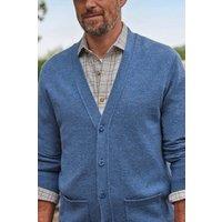 WoolOvers Men's 100% Wool V Neck Cardigan in Mid Blue | Size: Large