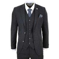Infinity Leather Men's 3 Piece Wool Tweed Vintage Retro Suit in True Black | Size: 50R