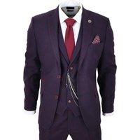 Infinity Leather Men's 3 Piece Tweed Suit Check Peaky Blinders Classic 1920 Gatsby in Plum | Size: 44R