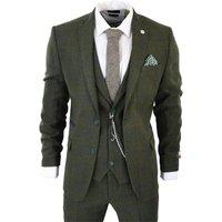 Infinity Leather Men's 3 Piece Wool Suit Tweed Check Peaky Blinders 1920 Gatsby Formal in Olive | Size: 46R