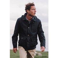 Hinter & Hobart Men's 'Darlington' Breathable Casual Full Zip Waxed Cotton Hooded Jacket in Navy | Size: XS