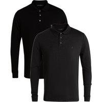 French Connection Men's 2 Pack Cotton Long Sleeve Polo Shirts in Black | Size: Medium