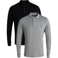 French Connection Men's 2 Pack Cotton Long Sleeve Polo Shirts in Navy | Size: XL