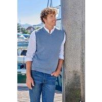 WoolOvers Men's Essential Cotton V Neck Slipover in Blue | Size: Large