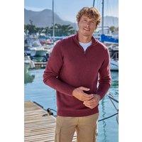 WoolOvers Men's Essential Cotton Zip Neck Jumper in Red | Size: 2XL