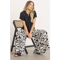Klass. Women's Printed Wide Leg Palazzo Trousers in Black | Size: 22