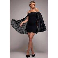 Goddiva Women's Strapless Mini Dress With Pleated Chiffon Cape in Black | Size: 8