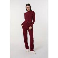 Pink Vanilla Women's Wine Wide Leg Ribbed Trousers | Size: Large