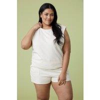 Active People Women's 'Infinity' Adjustable Waist Stretchy Relaxed Fit Cotton Lounge Shorts in Cream | Size: 16