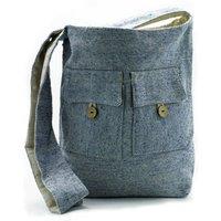 KDMD Women's Natural Tones Two Pocket Tote Bag Large Cotton Bag Pockets in Blue