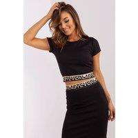 Love Lace Women's Ribbed Short Sleeve Round Neck Blouse Elastic Hem in Black | Size: XL